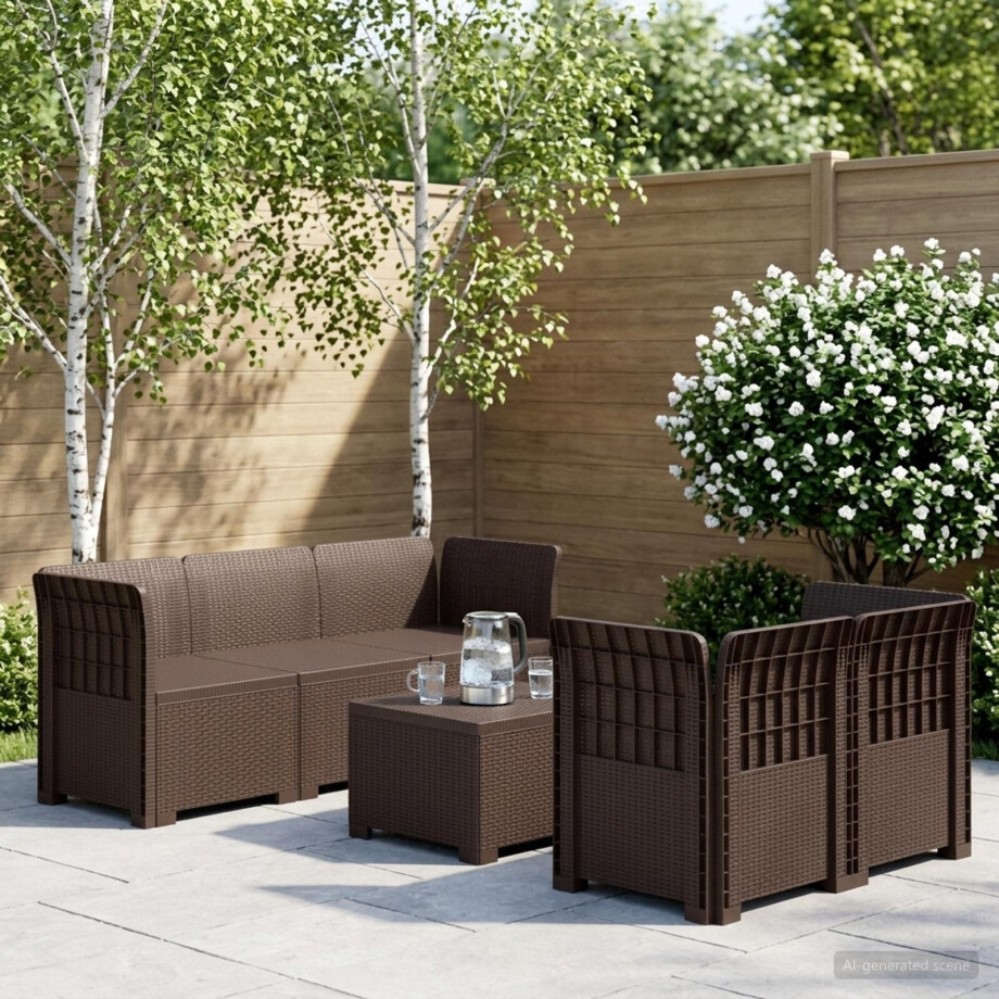 vidaXL 5-Zits Tuin Sofa Rattan Look PP Bruin afbeelding 1