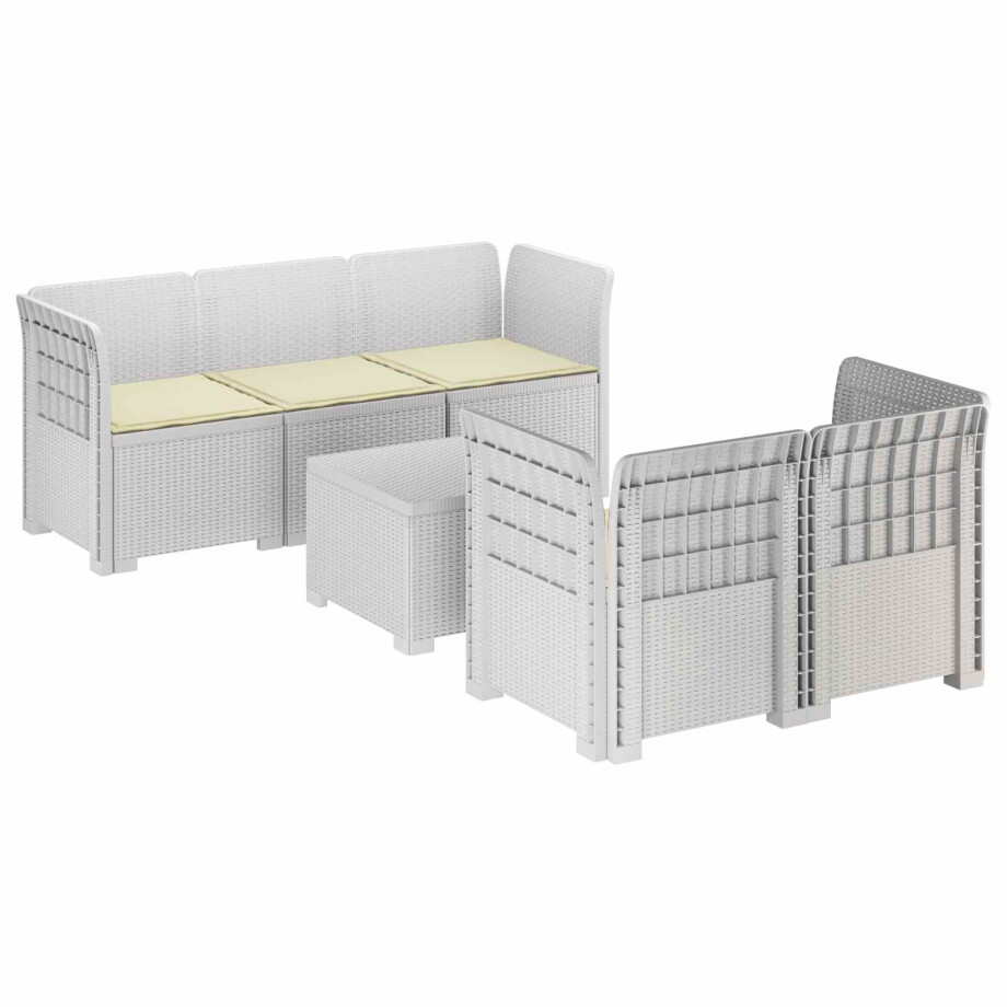 vidaXL 5-Zits Tuin Sofa met Kussens Rattan Look PP Wit afbeelding 1