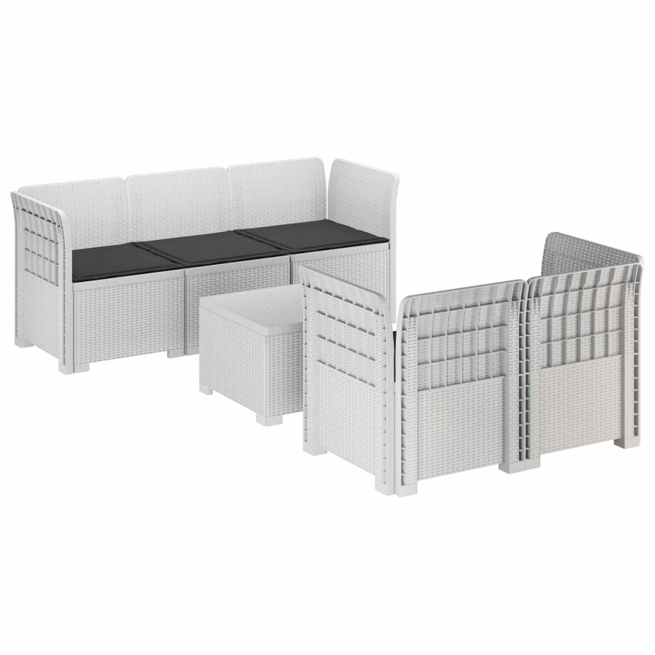 vidaXL 5-Zits Tuin Sofa met Kussens Rattan Look PP Wit vidaXL 5-Zits Tuin Sofa met Kussens Rattan Look PP Wit afbeelding 1
