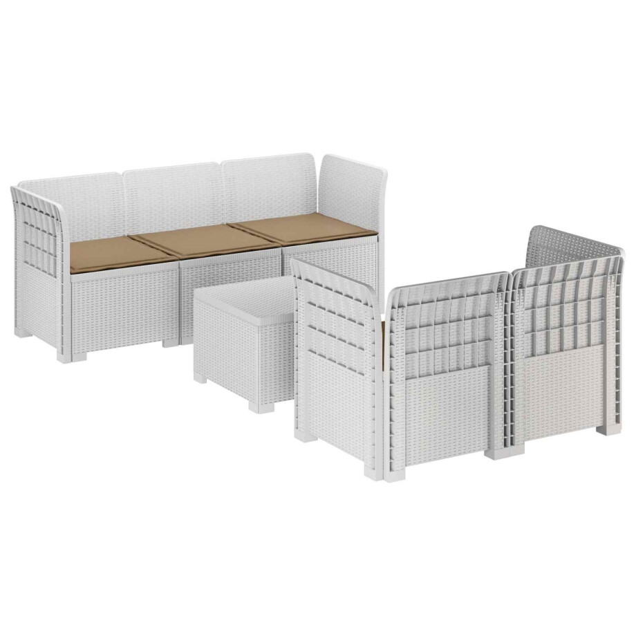 vidaXL 5-Zits Tuin Sofa met Kussens Rattan Look PP Wit vidaXL 5-Zits Tuin Sofa met Kussens Rattan Look PP Wit afbeelding 1