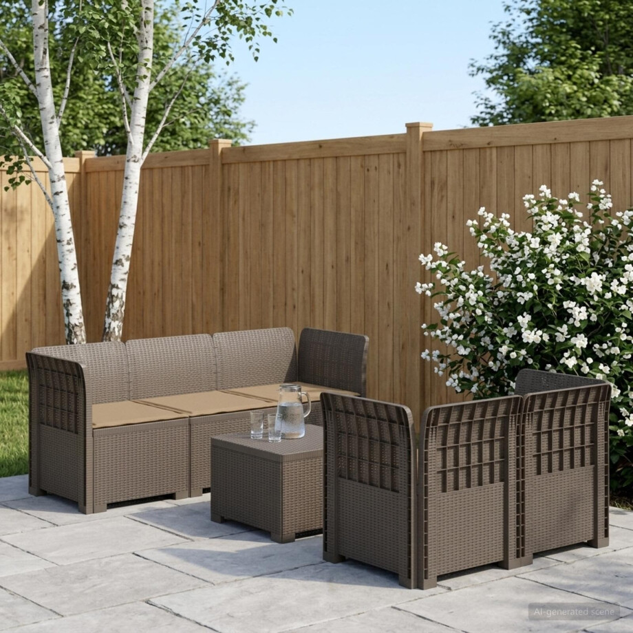 vidaXL 5-Zits Tuin Sofa met Kussens Rattan Look PP Lichtgrijs vidaXL 5-Zits Tuin Sofa met Kussens Rattan Look PP Lichtgrijs afbeelding 1