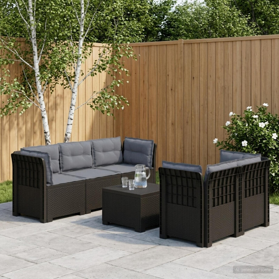 vidaXL 5-Zits Tuin Sofa met Kussens Rattan Look PP Antraciet vidaXL 5-Zits Tuin Sofa met Kussens Rattan Look PP Antraciet afbeelding 1