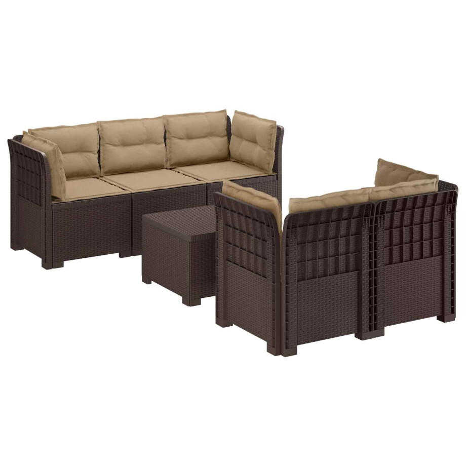 vidaXL 5-Zits Tuin Sofa met Kussens Rattan Look PP Bruin vidaXL 5-Zits Tuin Sofa met Kussens Rattan Look PP Bruin afbeelding 1