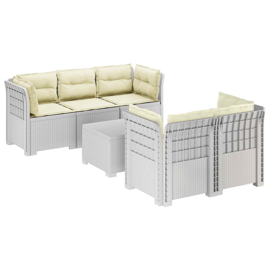vidaXL 5-Zits Tuin Sofa met Kussens Rattan Look PP Wit afbeelding 1