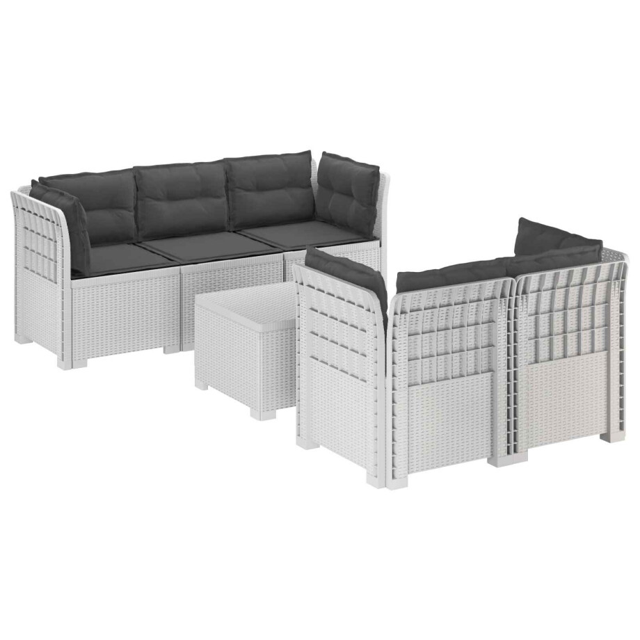 vidaXL 5-Zits Tuin Sofa met Kussens Rattan Look PP Wit afbeelding 1