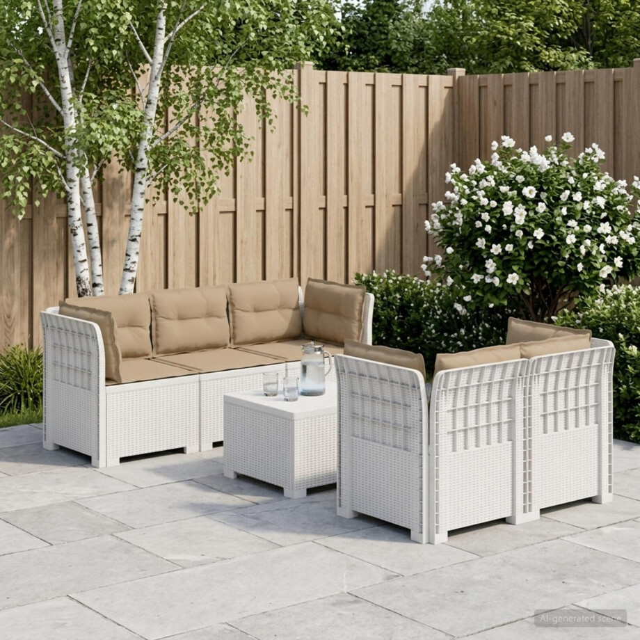 vidaXL 5-Zits Tuin Sofa met Kussens Rattan Look PP Wit afbeelding 1