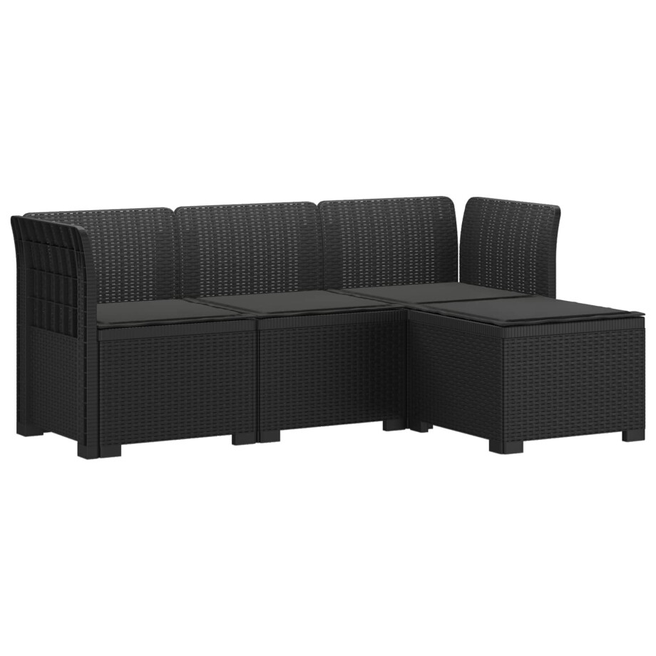 vidaXL 4-Persoons Tuinbank met Kussens Rieten Look PP Antraciet afbeelding 1