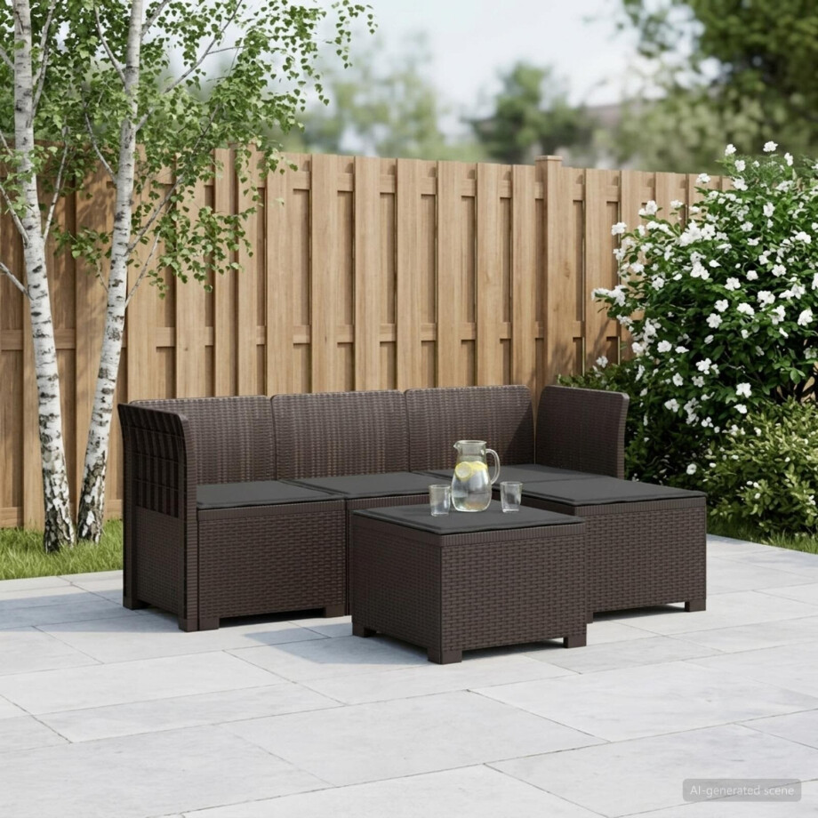 vidaXL 4-Persoons Tuinbank met Kussens Rieten Look PP Bruin afbeelding 1