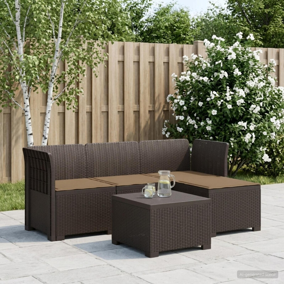 vidaXL 4-Persoons Tuinbank met Kussens Rieten Look PP Bruin afbeelding 1