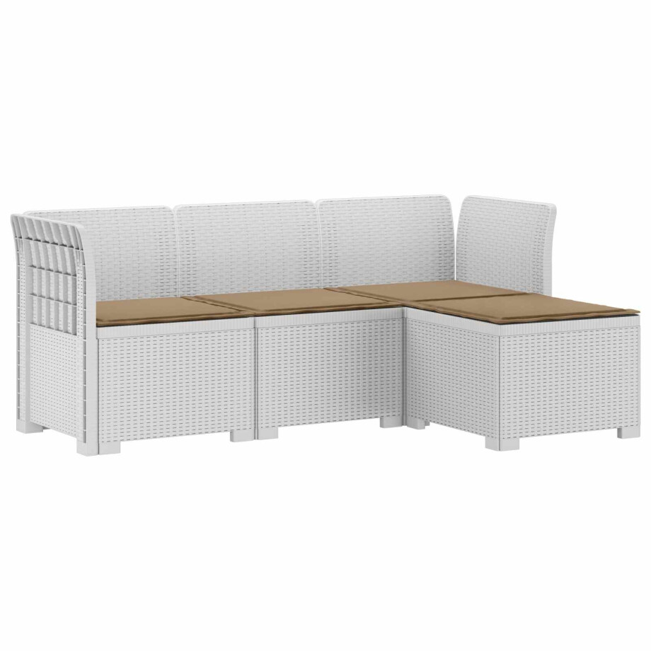 vidaXL 4-Persoons Tuinbank met Kussens Rieten Look PP Wit afbeelding 1