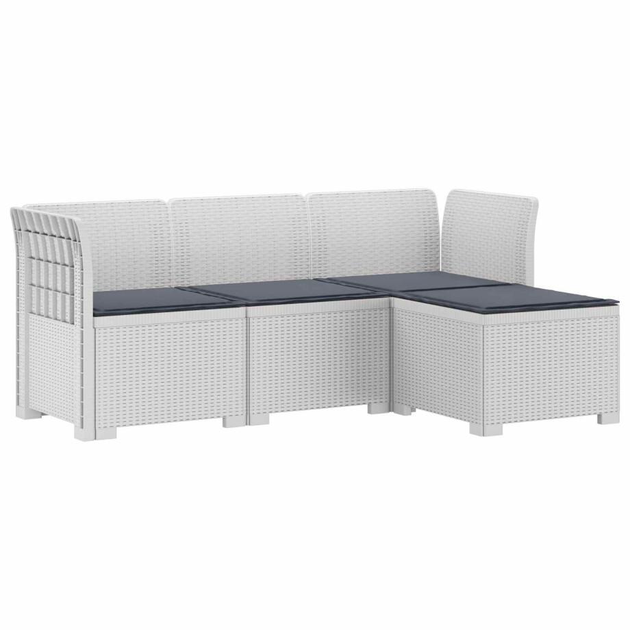 vidaXL 4-Persoons Tuinbank met Kussens Rieten Look PP Wit afbeelding 1