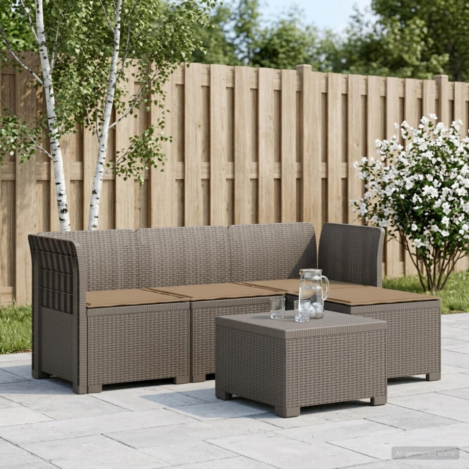 vidaXL 4-Persoons Tuinbank met Kussens Rieten Look PP Lichtgrijs afbeelding 1