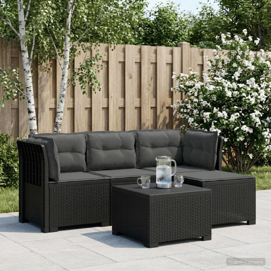 vidaXL 4-Persoons Tuinbank met Kussens Rieten Look PP Antraciet vidaXL 4-Persoons Tuinbank met Kussens Rieten Look PP Antraciet afbeelding 1