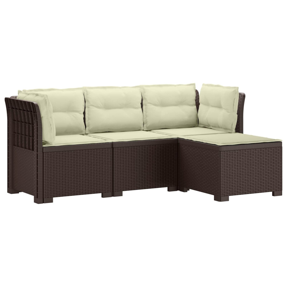 vidaXL 4-Persoons Tuinbank met Kussens Rieten Look PP Bruin afbeelding 1