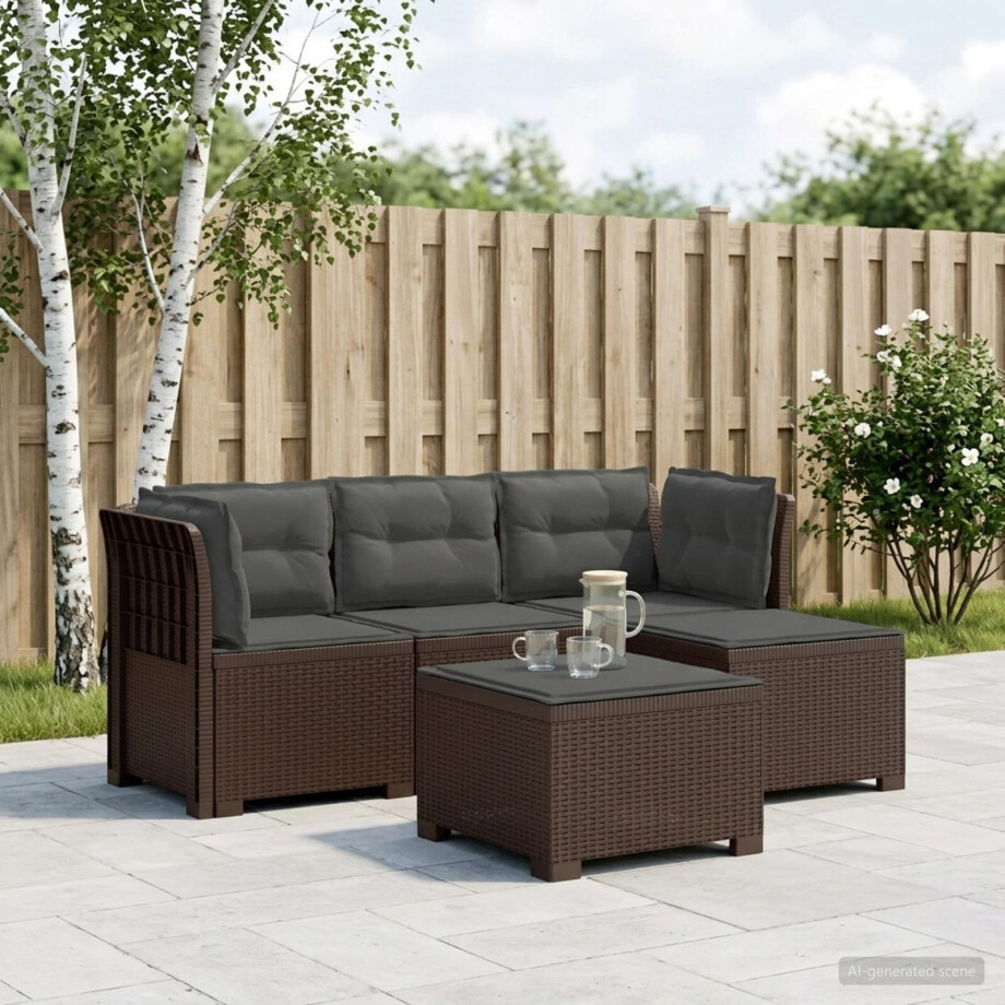 vidaXL 4-Persoons Tuinbank met Kussens Rieten Look PP Bruin afbeelding 1