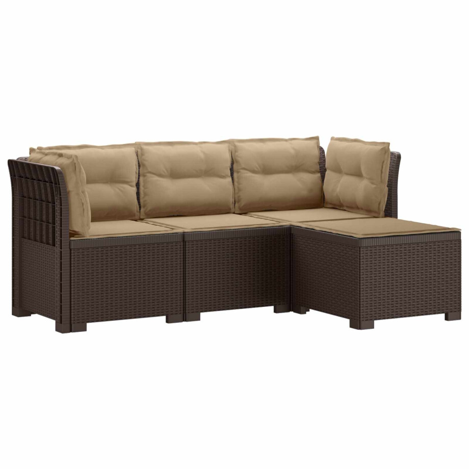 vidaXL 4-Persoons Tuinbank met Kussens Rieten Look PP Bruin afbeelding 1
