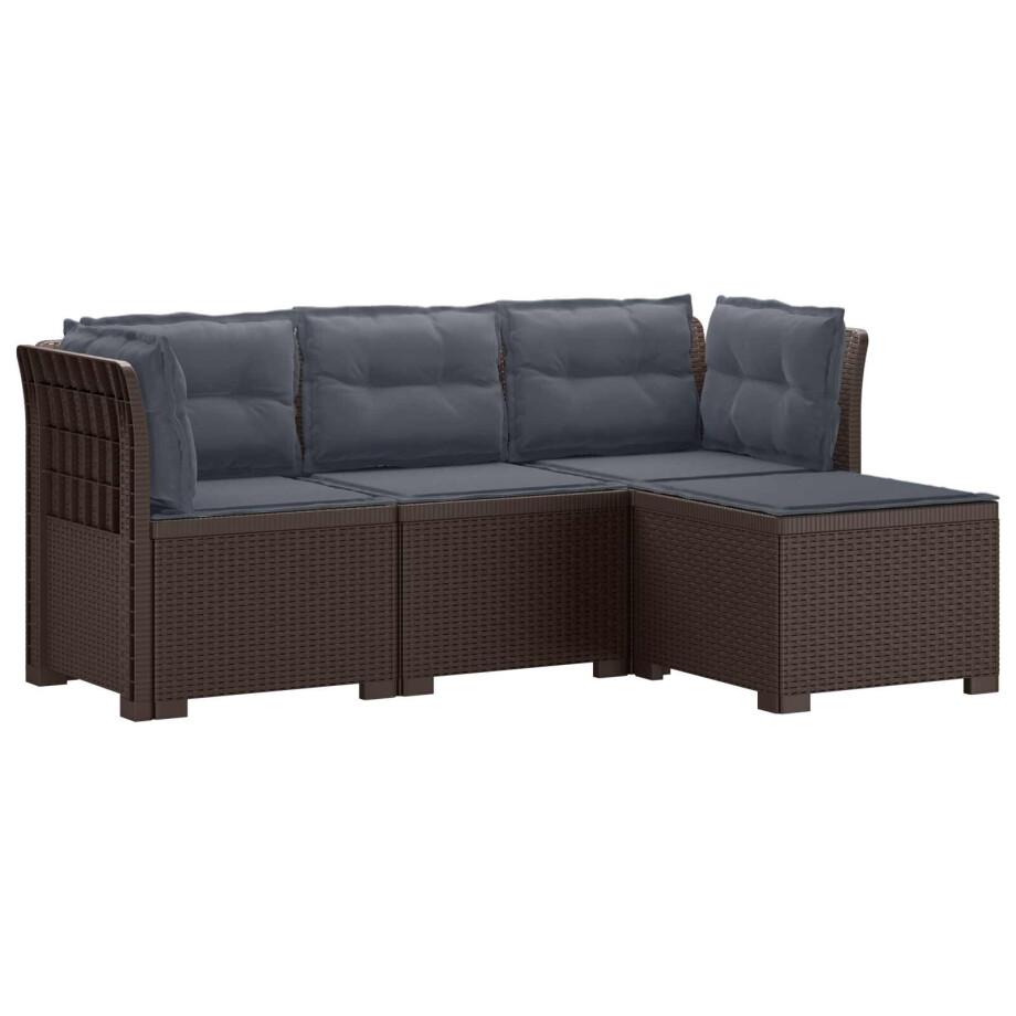 vidaXL 4-Persoons Tuinbank met Kussens Rieten Look PP Bruin afbeelding 1