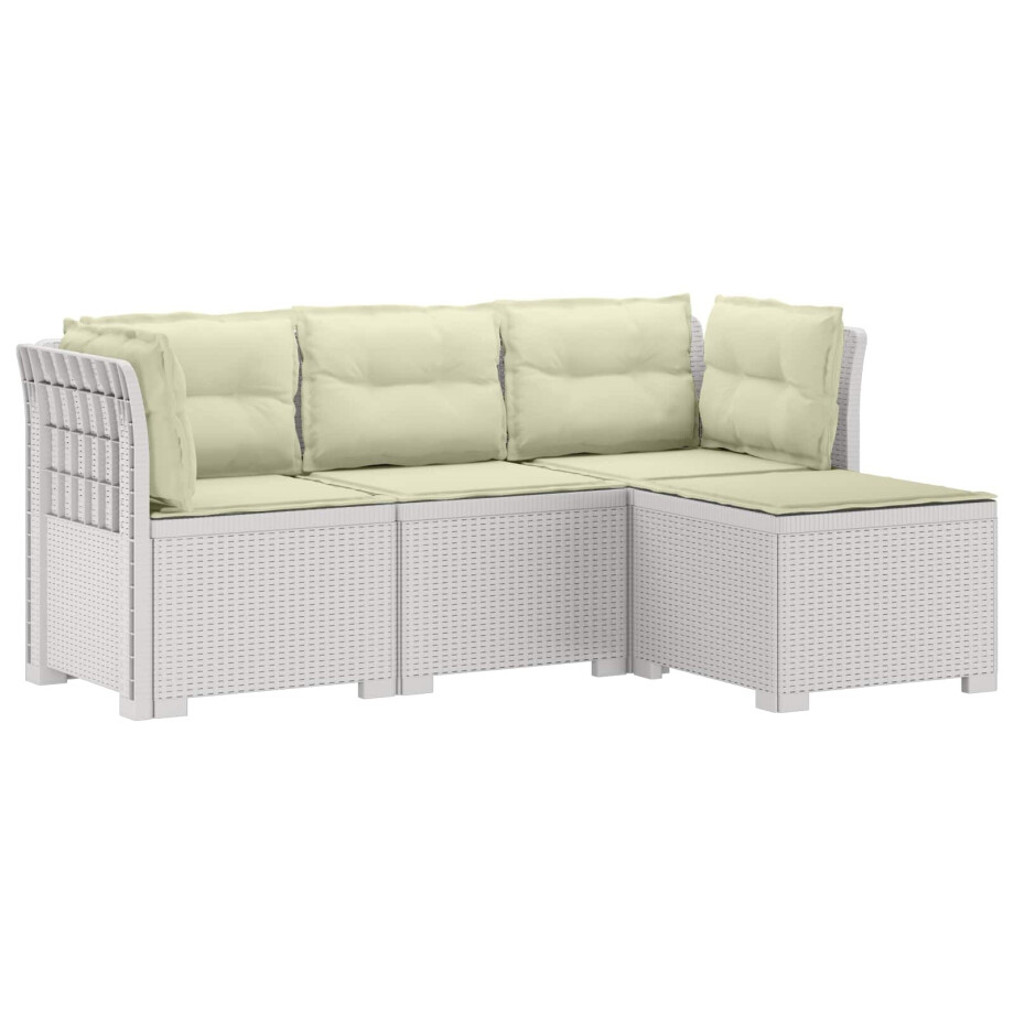 vidaXL 4-Persoons Tuinbank met Kussens Rieten Look PP Wit afbeelding 1