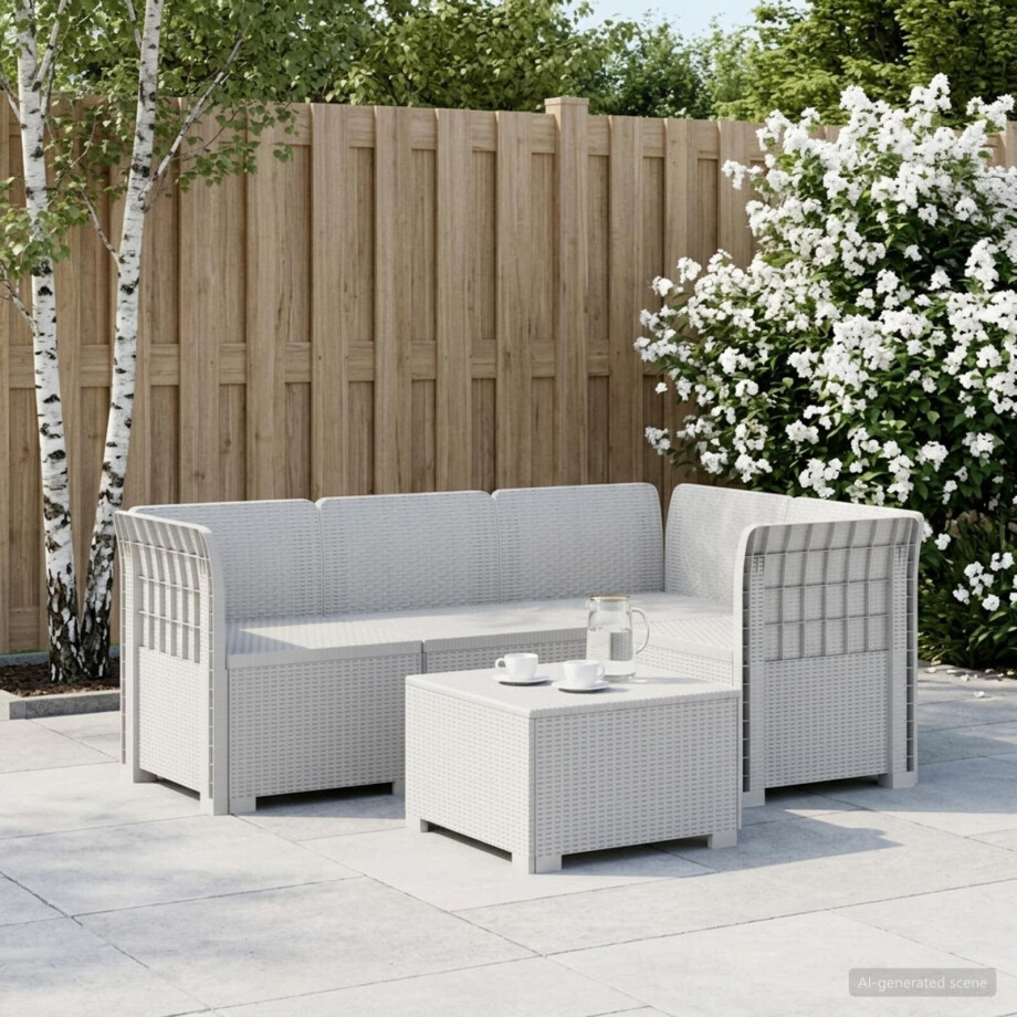 vidaXL 4-Zits Tuin Sofa Rattan Look PP Wit afbeelding 1