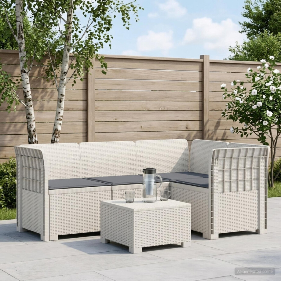 vidaXL 4-Zits Tuin Sofa met Kussens Rattan Look PP Wit vidaXL 4-Zits Tuin Sofa met Kussens Rattan Look PP Wit afbeelding 1