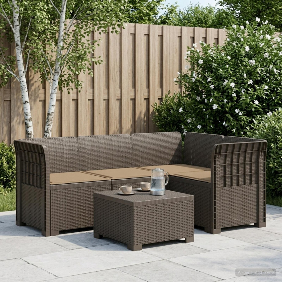 vidaXL 4-Zits Tuin Sofa met Kussens Rattan Look PP Lichtgrijs afbeelding 1