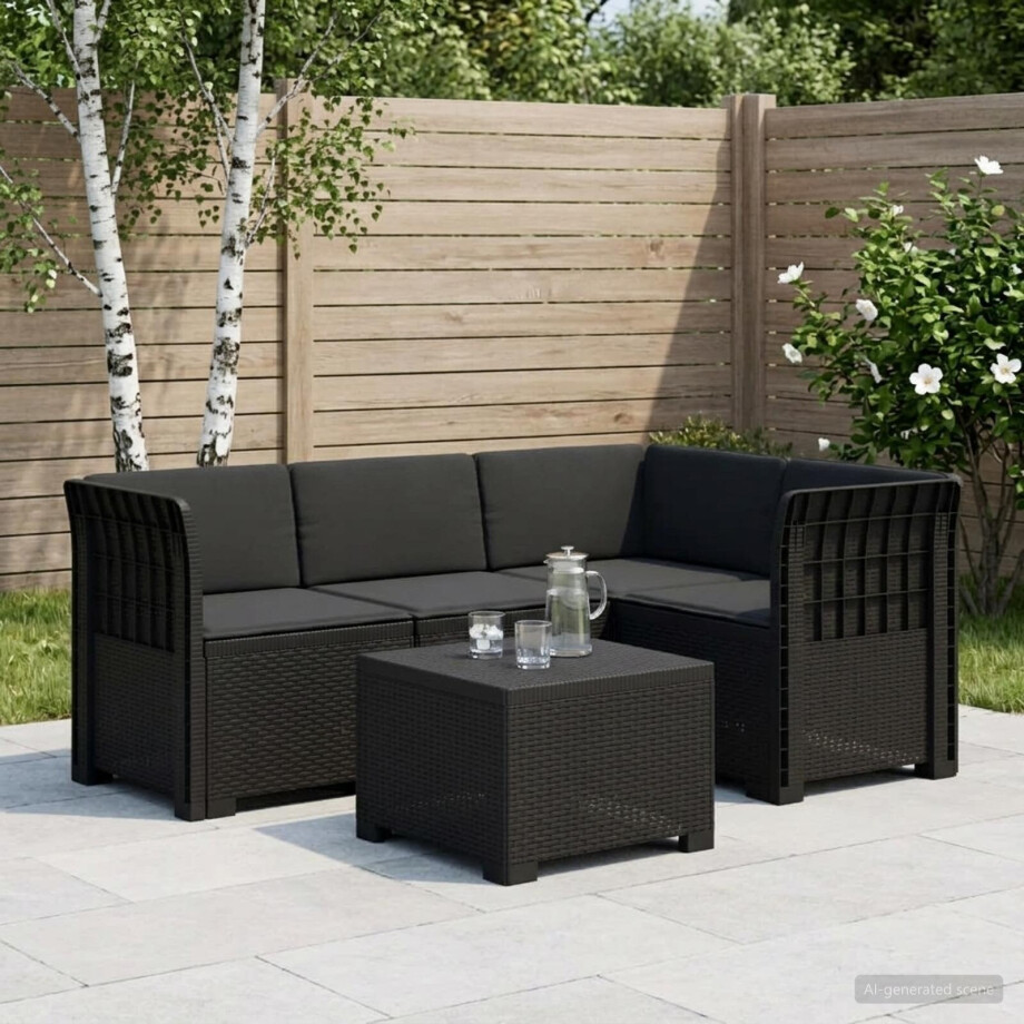 vidaXL 4-Persoons Tuinbank met Kussens Rieten Look PP Antraciet vidaXL 4-Persoons Tuinbank met Kussens Rieten Look PP Antraciet afbeelding 1