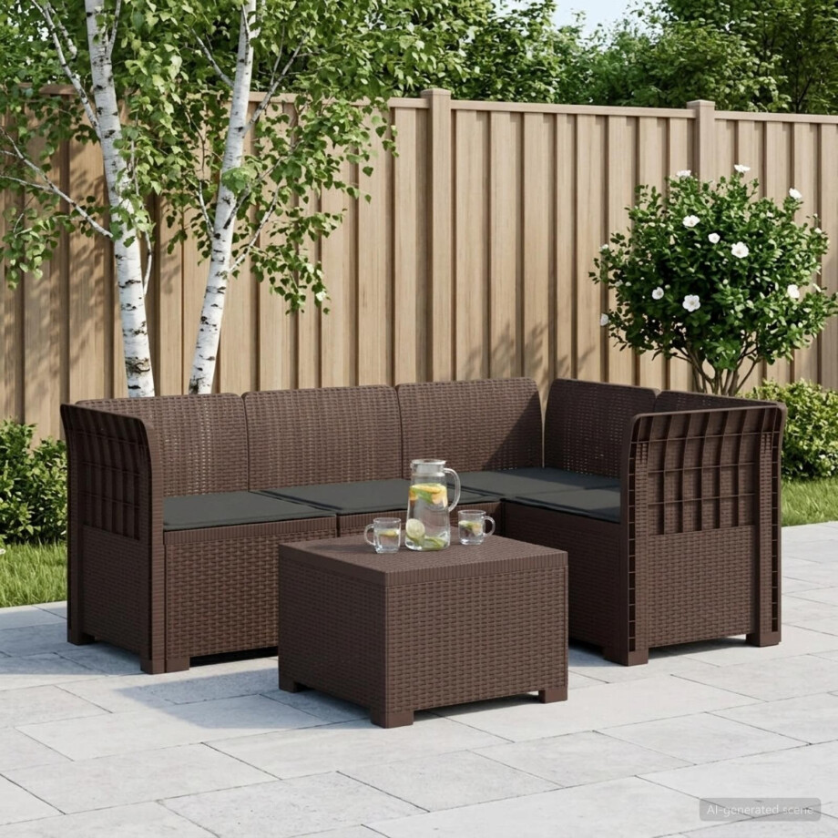 vidaXL 4-Persoons Tuinbank met Kussens Rieten Look PP Bruin afbeelding 1