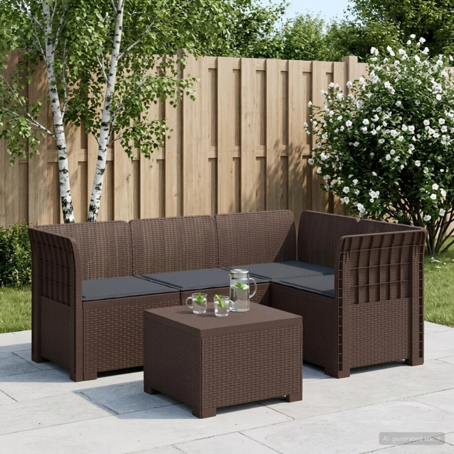 vidaXL 4-Persoons Tuinbank met Kussens Rieten Look PP Bruin afbeelding 1