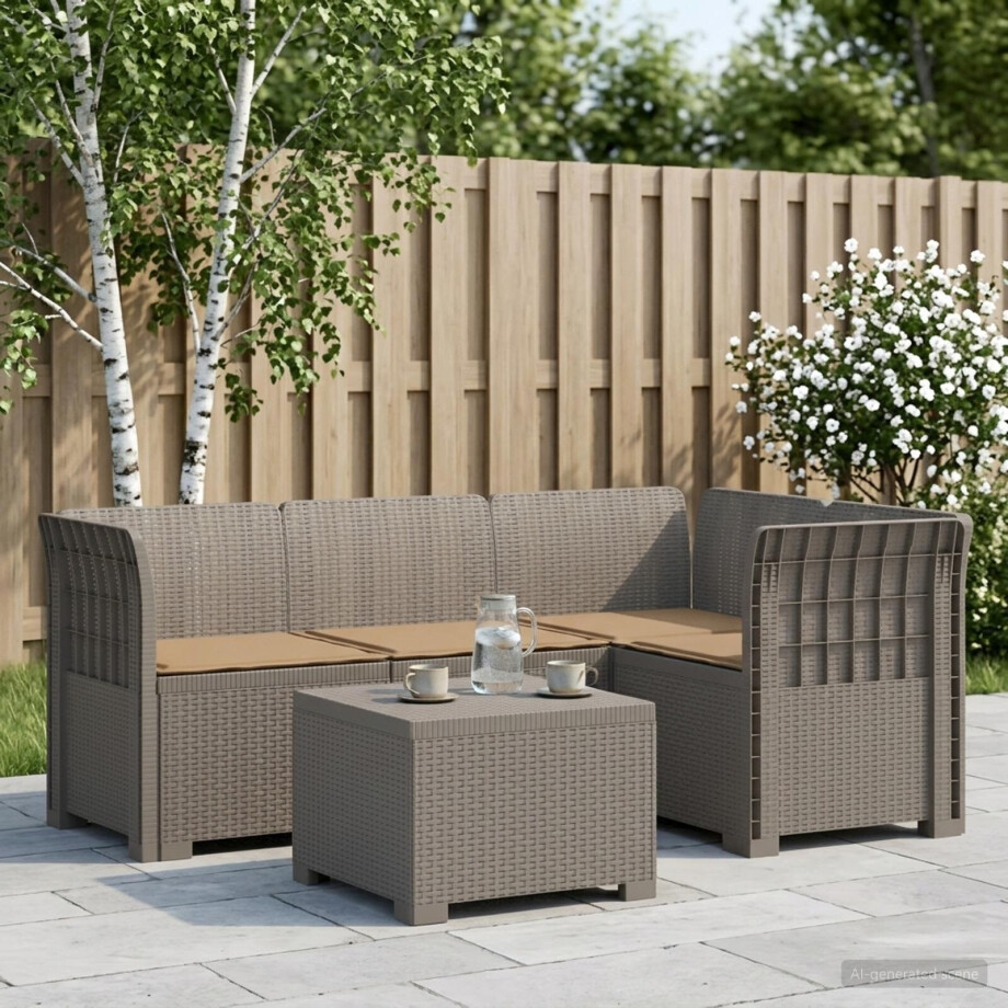 vidaXL 4-Persoons Tuinbank met Kussens Rieten Look PP Lichtgrijs vidaXL 4-Persoons Tuinbank met Kussens Rieten Look PP Lichtgrijs afbeelding 1