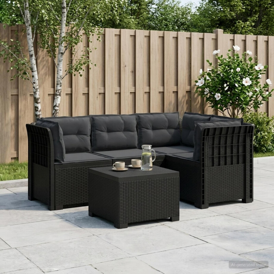 vidaXL 4-Persoons Tuinbank met Kussens Rieten Look PP Antraciet vidaXL 4-Persoons Tuinbank met Kussens Rieten Look PP Antraciet afbeelding 1