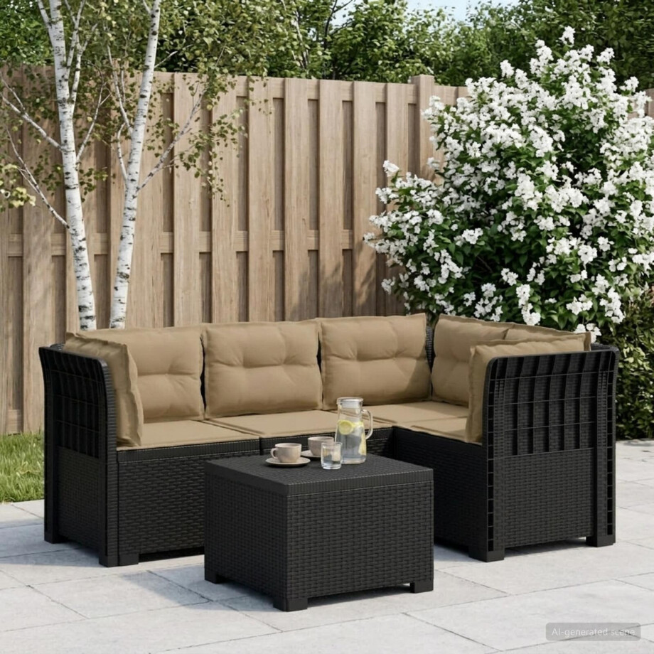 vidaXL 4-Persoons Tuinbank met Kussens Rieten Look PP Antraciet vidaXL 4-Persoons Tuinbank met Kussens Rieten Look PP Antraciet afbeelding 1