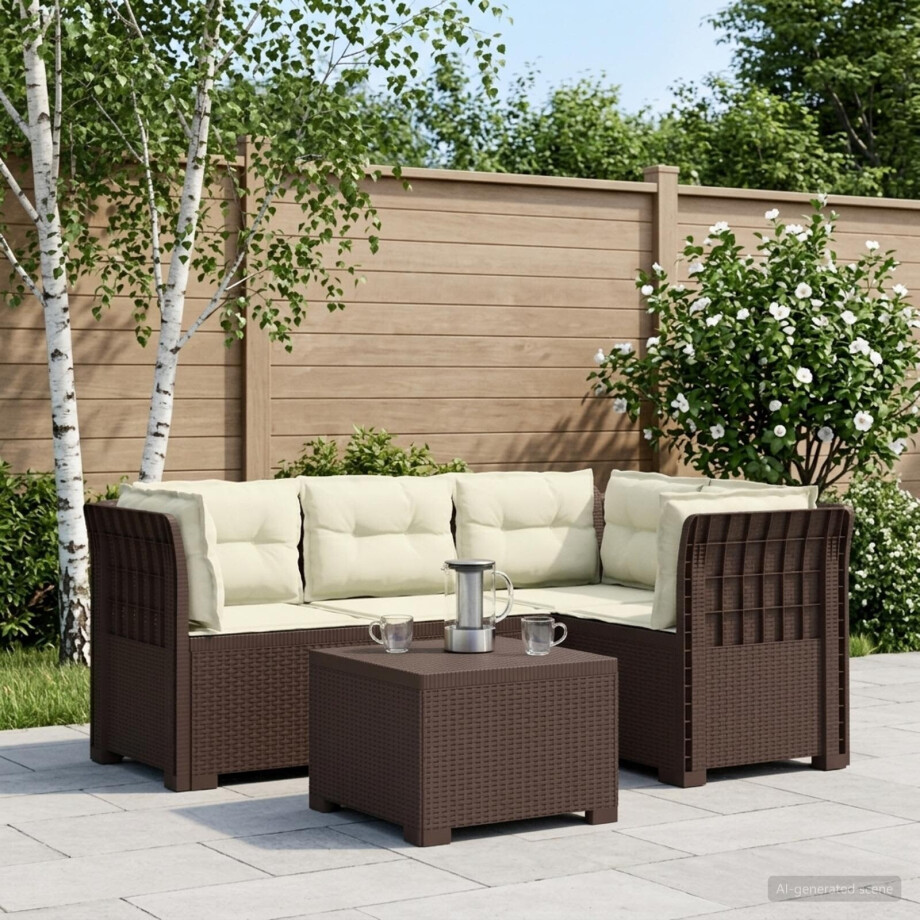 vidaXL 4-Persoons Tuinbank met Kussens Rieten Look PP Bruin afbeelding 1