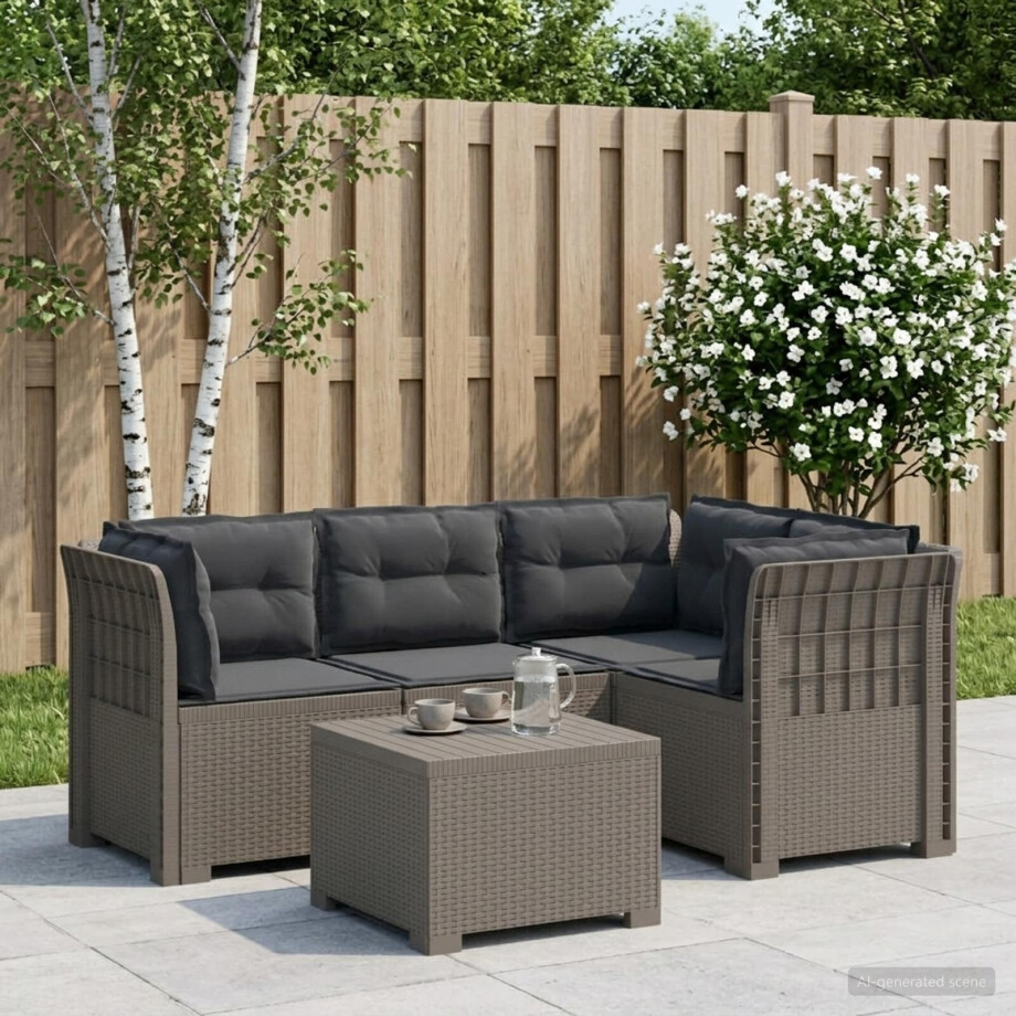 vidaXL 4-Persoons Tuinbank met Kussens Rieten Look PP Lichtgrijs vidaXL 4-Persoons Tuinbank met Kussens Rieten Look PP Lichtgrijs afbeelding 1
