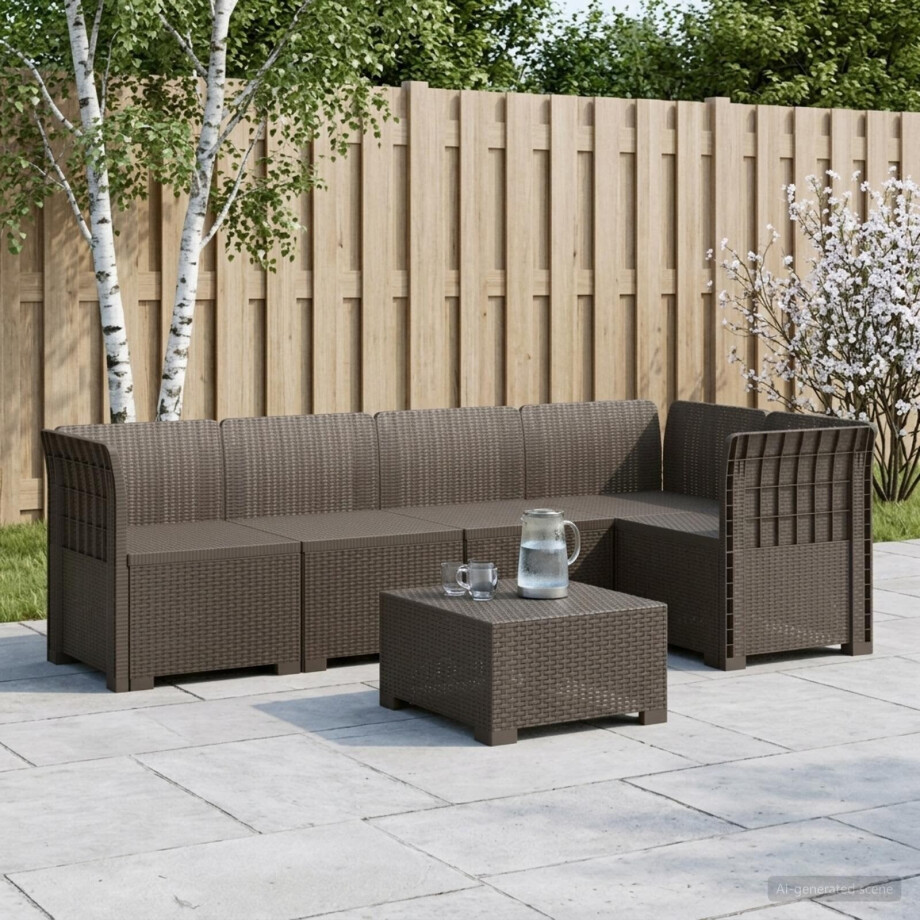 vidaXL 5-Zits Tuin Sofa Rattan Look PP Lichtgrijs vidaXL 5-Zits Tuin Sofa Rattan Look PP Lichtgrijs afbeelding 1