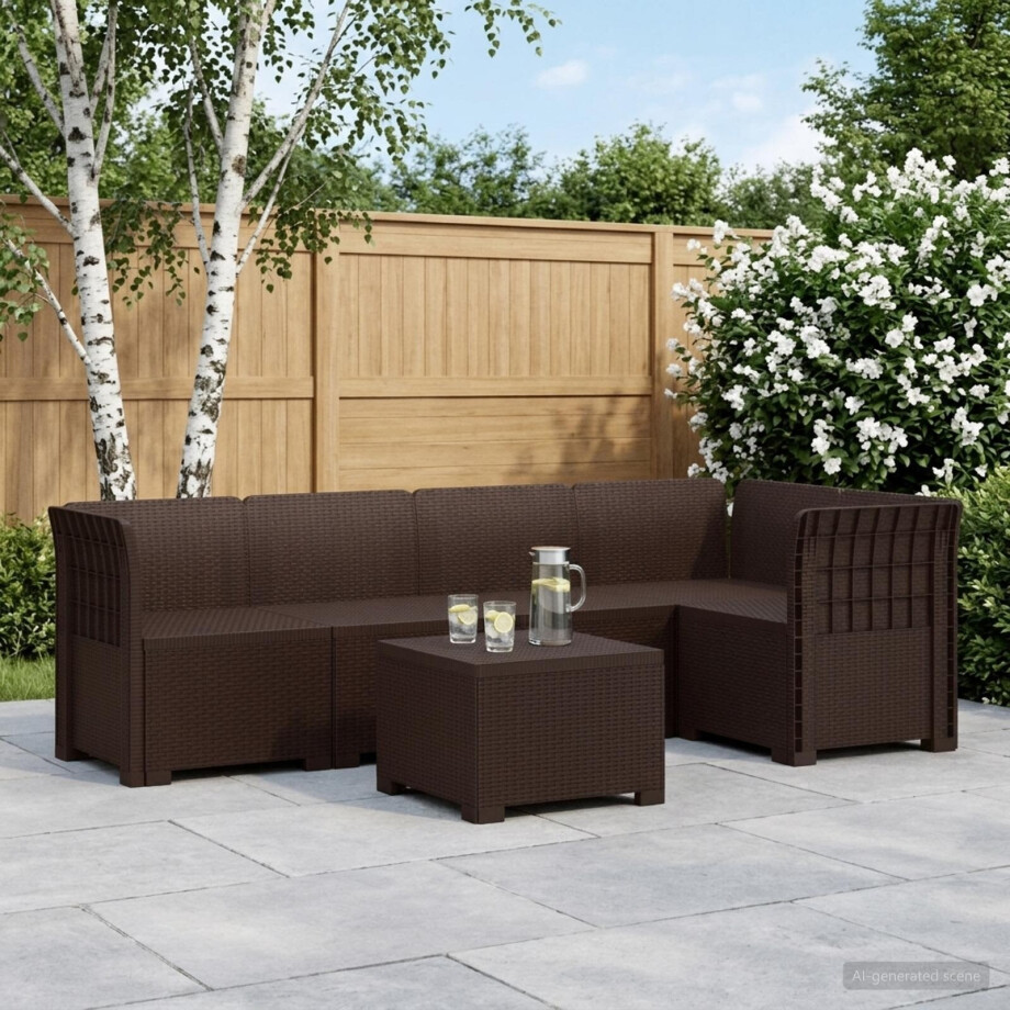 vidaXL 5-Zits Tuin Sofa Rattan Look PP Bruin vidaXL 5-Zits Tuin Sofa Rattan Look PP Bruin afbeelding 1