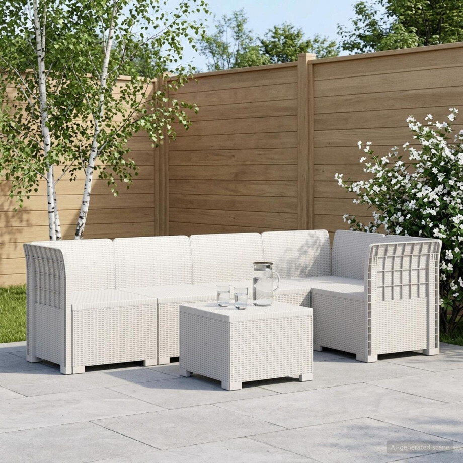 vidaXL 5-Zits Tuin Sofa Rattan Look PP Wit vidaXL 5-Zits Tuin Sofa Rattan Look PP Wit afbeelding 1