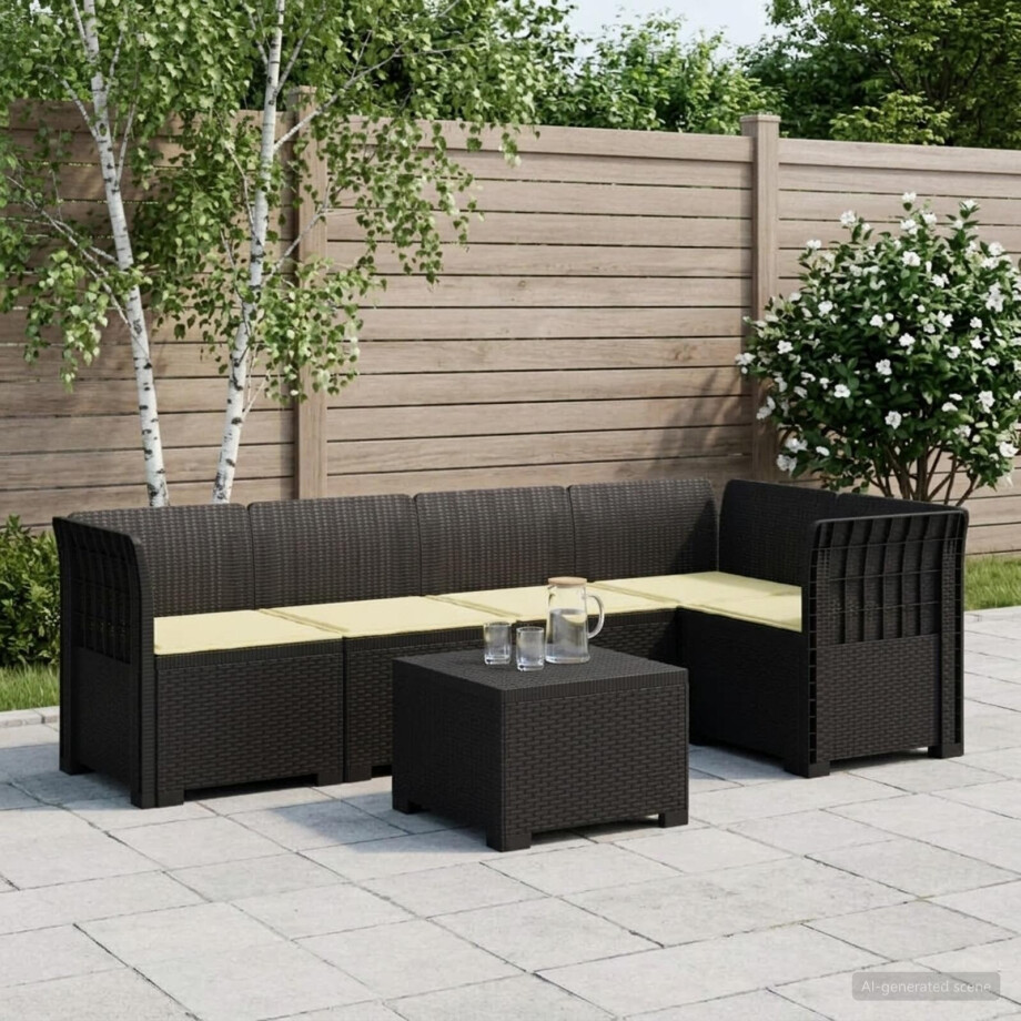 vidaXL 5-Zits Tuin Sofa met Kussens Rattan Look PP Antraciet vidaXL 5-Zits Tuin Sofa met Kussens Rattan Look PP Antraciet afbeelding 1