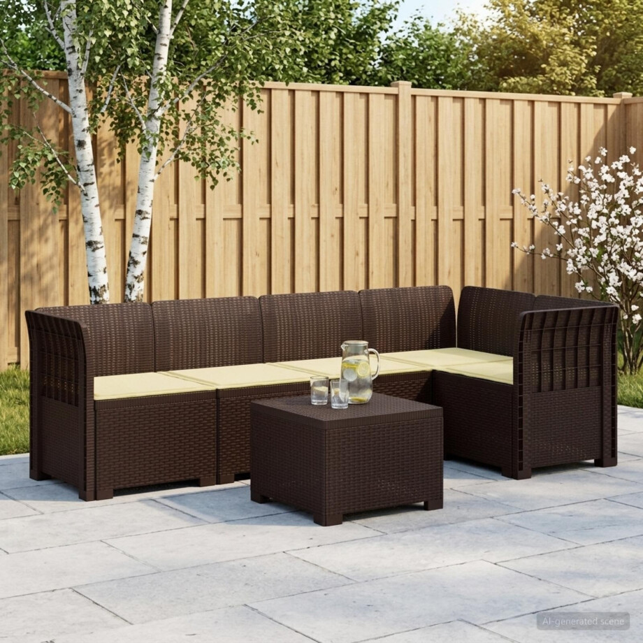 vidaXL 5-Zits Tuin Sofa met Kussens Rattan Look PP Bruin vidaXL 5-Zits Tuin Sofa met Kussens Rattan Look PP Bruin afbeelding 1
