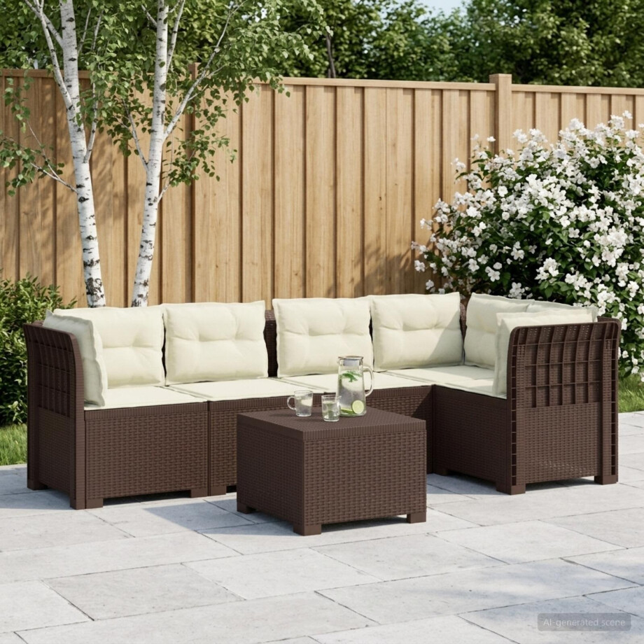 vidaXL 5-Zits Tuin Sofa met Kussens Rattan Look PP Bruin vidaXL 5-Zits Tuin Sofa met Kussens Rattan Look PP Bruin afbeelding 1
