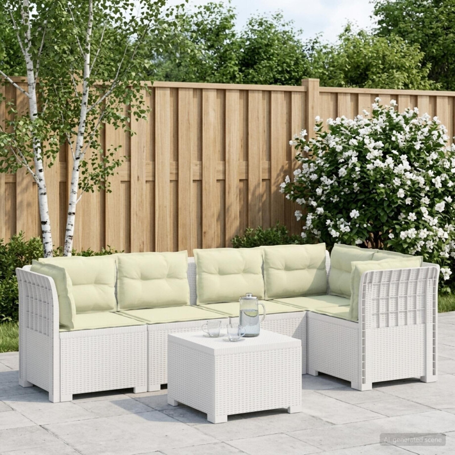 vidaXL 5-Zits Tuin Sofa met Kussens Rattan Look PP Wit vidaXL 5-Zits Tuin Sofa met Kussens Rattan Look PP Wit afbeelding 1
