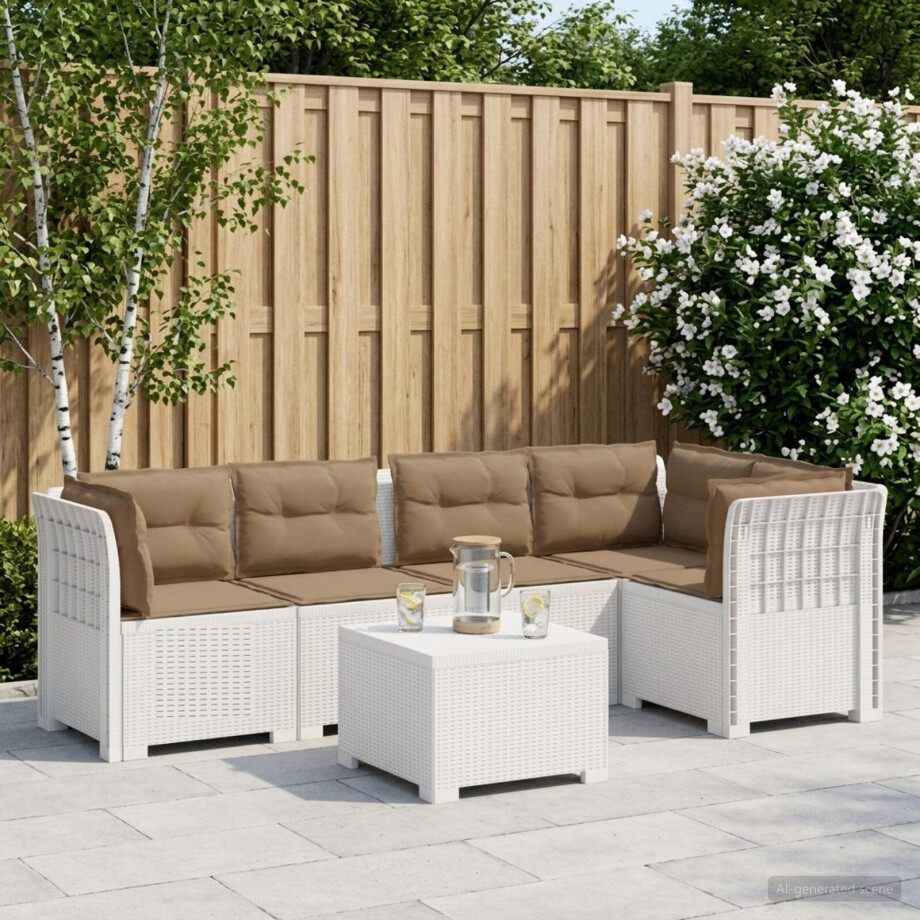 vidaXL 5-Zits Tuin Sofa met Kussens Rattan Look PP Wit vidaXL 5-Zits Tuin Sofa met Kussens Rattan Look PP Wit afbeelding 1