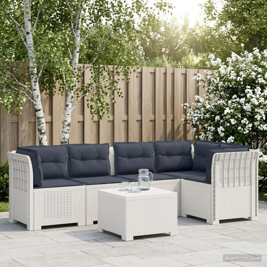 vidaXL 5-Zits Tuin Sofa met Kussens Rattan Look PP Wit vidaXL 5-Zits Tuin Sofa met Kussens Rattan Look PP Wit afbeelding 1