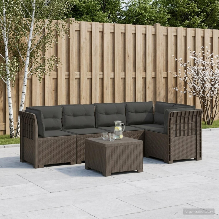 vidaXL 5-Zits Tuin Sofa met Kussens Rattan Look PP Lichtgrijs vidaXL 5-Zits Tuin Sofa met Kussens Rattan Look PP Lichtgrijs afbeelding 1