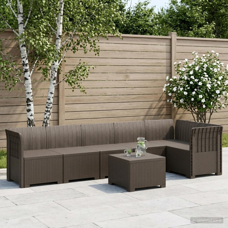 vidaXL 6-Zits Tuin Sofa Rattan Look PP Lichtgrijs vidaXL 6-Zits Tuin Sofa Rattan Look PP Lichtgrijs afbeelding 1