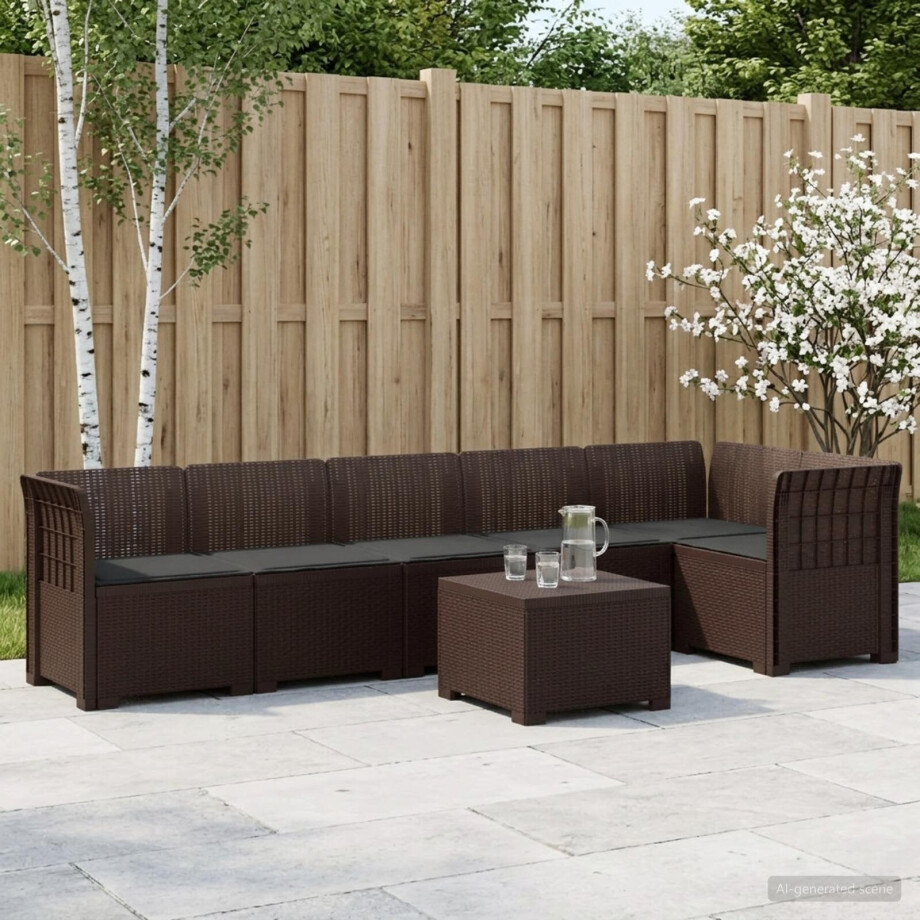 vidaXL 6-Zits Tuin Sofa met Kussens Rattan Look PP Bruin vidaXL 6-Zits Tuin Sofa met Kussens Rattan Look PP Bruin afbeelding 1