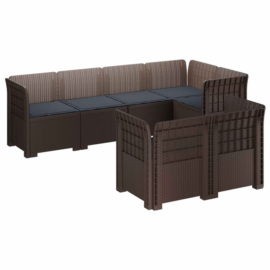 vidaXL 7-Persoons Tuinbank met Kussens Rieten Look PP Bruin afbeelding 1
