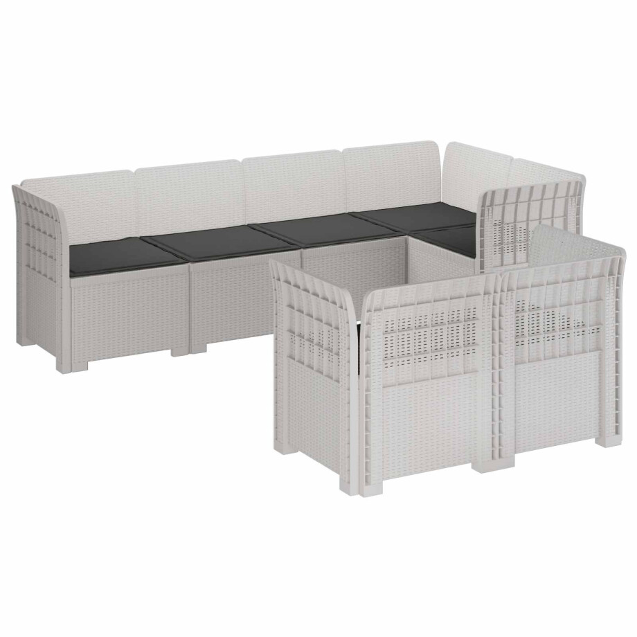 vidaXL 7-Persoons Tuinbank met Kussens Rieten Look PP Wit afbeelding 1