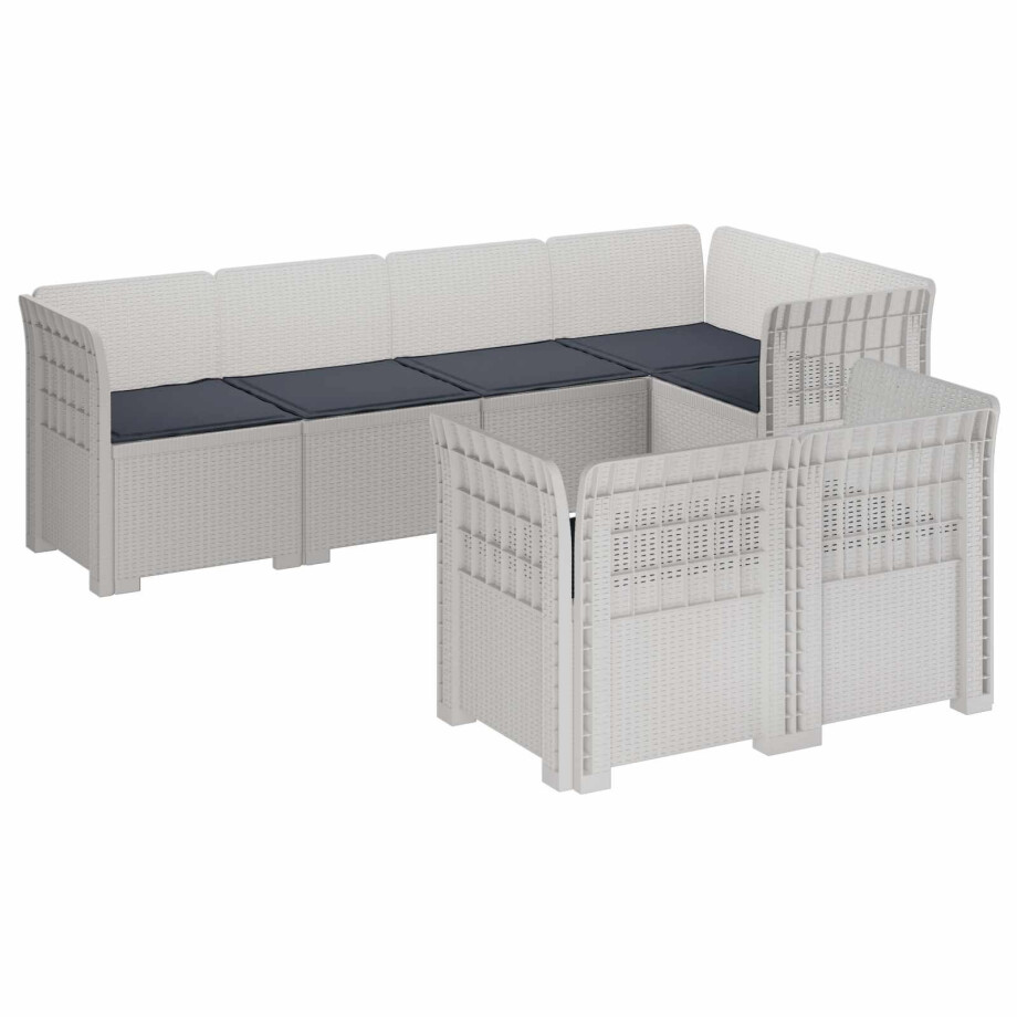 vidaXL 7-Persoons Tuinbank met Kussens Rieten Look PP Wit afbeelding 1