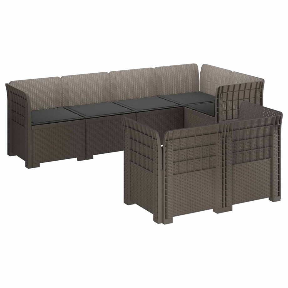 vidaXL 7-Persoons Tuinbank met Kussens Rieten Look PP Lichtgrijs afbeelding 1