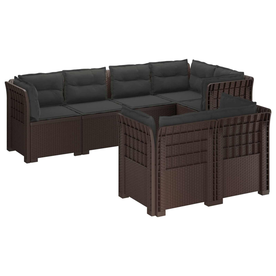 vidaXL 7-Persoons Tuinbank met Kussens Rieten Look PP Bruin afbeelding 1